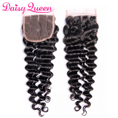 

Brazilian Deep Wave Remy Human Hair Lace Closure 4x4 Three Part With Baby Hair Unprocessed Virgin Brazilian Hair Closure 8-20Inch