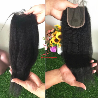 

4X4 Lace Closure Brazilian Kinky Straight free Part 100 Human Remy Hair Bleached Knots with Baby hair