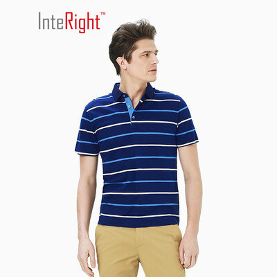 

INTERIGHT 10 silk crossbar mens business polo shirt blue&white strip M