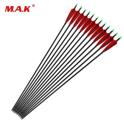 

12 pcs 85cm Spine 500 Carbon Arrows with Red Feather&Replaceable Tips for Recurve Compound Bow Hunting Shooting Archery