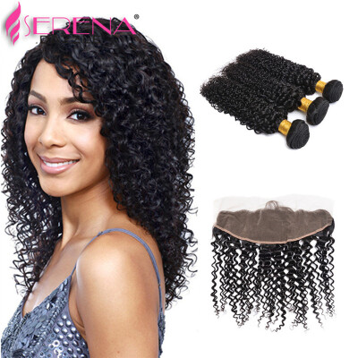 

Brazilian Kinky Curly Hair With Closure13x4 Lace Frontal Closure With Bundles7A Brazilian Virgin Hair With Closure Human Hair