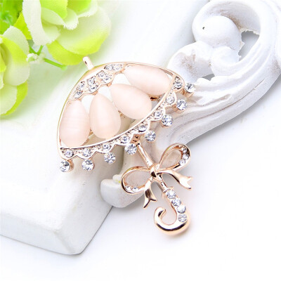 

Fashion Princess Bow Umbrella Brooch Women Opal Lace Rhinestone Broches Brooches Cute Ladies Lapel Pins Luxury Jewelry Girl Gift