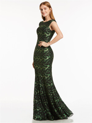 

CAZDZY Bateau Neck Lace Mermaid Evening Dress