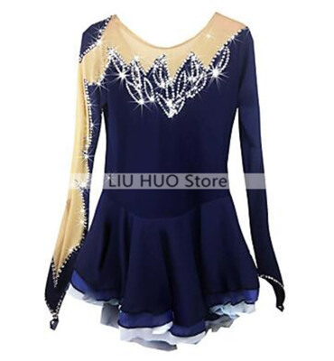 

Figure Skating Dress Womens Girls Ice Skating Dress Dark Blue Spandex Rhinestone High Elasticity Performance Skating Wear Handma