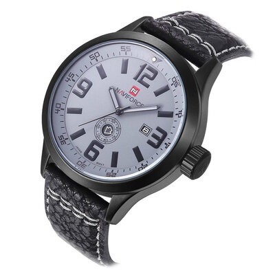 

Brand New Naviforce Mens Leather Quartz Wrist Watch Grey Black