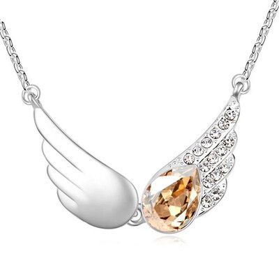 

High Quality Vintage Wings Necklaces Pendants Crystal from Austria Women Joyas White Gold Plated Valentines Day Gift 1