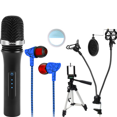 

Lenovo UM18 mobile computer karaoke live microphone universal game anchor MC quick hand shake bracket headphone fill light phone bracket set sound card version cool black