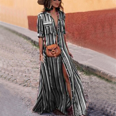 

Try Everything Women Summer Dress Long 2018 Striped Shirt Dress Summer Women Cotton Colorful Pocket Long Casual Dress Vestido