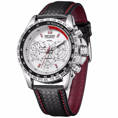 

MEGIR Sport Mens Watches Top Brand Luxury Quartz Men Watch Fashion Casual Black PU Starp Clock Men Big Dial Erkek Saat