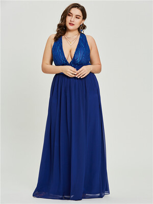 

CAZDZY V Neck Beaded A Line Prom Dress
