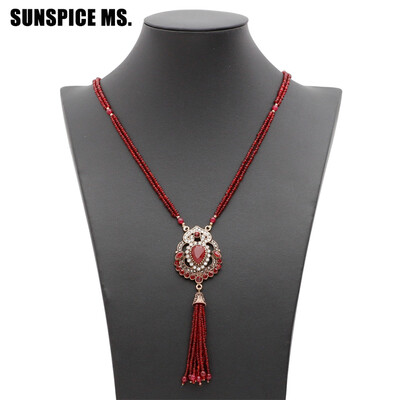 

Vivid Color Turkish Women Vintage Strand Seed Bead Necklace Flower Long Pendant Sweater Chain Bohemia Antique Wedding Jewelry