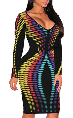 

Bigood Women Ladies Digital Print Long Sleeve Slimming Mini Bodycon Dress