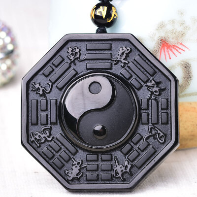 

Carved open Taoist Natural Obsidian Tai Chi Five Elements Nine Houses Eight Diagrams necklace Pendant Jewelry Men Women Amulet Fu