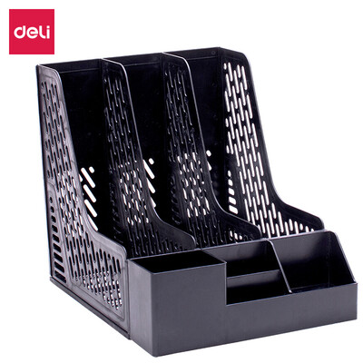 

Deli 789 with pen holder multi-function triple file box file basket file rack PC material black