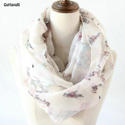 

Guttavalli Women Charm Birds Animal Ring Shawl Vintage Stripe Chevron Loop Scarf Soft Bohemia Geometric Flowers Infinity Scarves