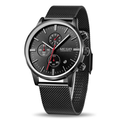 

MEGIR Watch Men Stainless Steel Quartz Men Watches Chronograph Watch Clock Men Relogio Masculino for Male Students Relogios