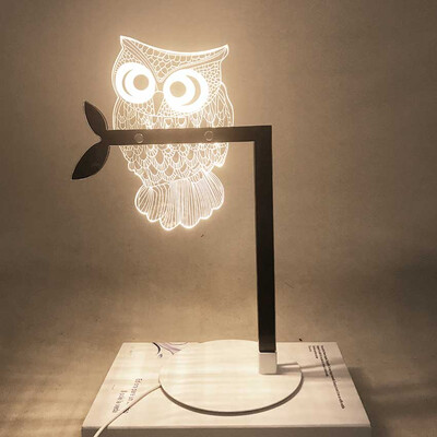 

JULELYS 4W USB 3D Creative Table Lamp Acrylic LED Owl Night Light Bedside Bedroom Decoration Office Desk Lamp Reading Light