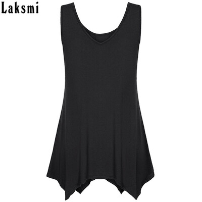 

Timeson Summer Sleeveless Irregular Hem Solid Tee Women Tanks Long Loose Tunic Casual Vest Plus Size XXXL Female Knitted Tops
