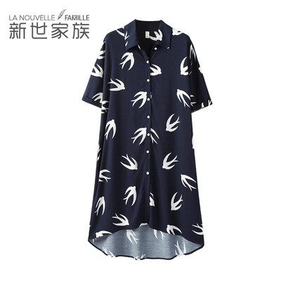 

New world family pajamas womens summer new short-sleeved cardigan can be worn outside sexy nightdress female summer home service 73822004 dark blue M