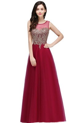 

Sleeveless Appliques Prom Dresses A-line Floor-Length Evening Gown