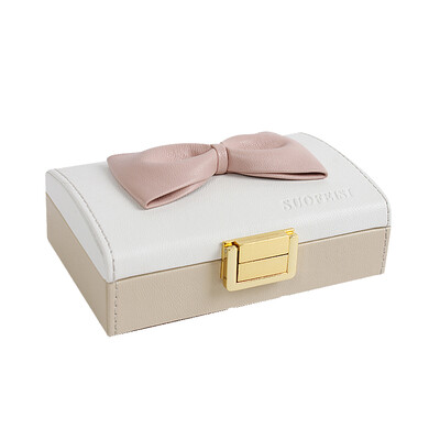 

SOFIS bow jewelry box single layer small jewelry box jewelry storage box necklace box ring box simple Japanese style European birthday gift beige