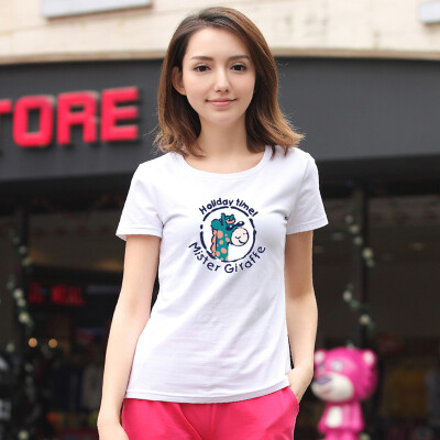 

Yu Zhaolin YUZHAOLIN printed T-shirt female comfort slim colorful shirt womens head short sleeve summer cartoon printing white