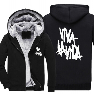 

2018 New USA SIZE Men Winter Autumn Hoodies Coldplay Viva la vida pattern Fleece Coat Baseball Uniform Sportswear Jacket wool