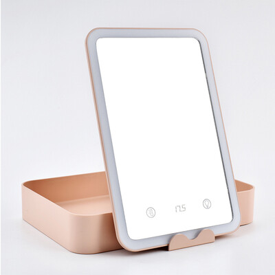 

MECAR creative gift LED desktop mirror flat storage vanity mirror to send girlfriends Tanabata Valentines Day gift can display temperature multi-function rechargeable mint green 8521