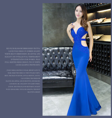 

Fishtail Slim Sexy Deep V Hollow Evening Party Dress Banquet Nightclub Long models Evening