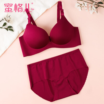 

Honey Glitter Glossy No rims Bras Gathered Thin Sexy Ladies Underwear Student Girl Bra Set WN4494 Wine Red 70A