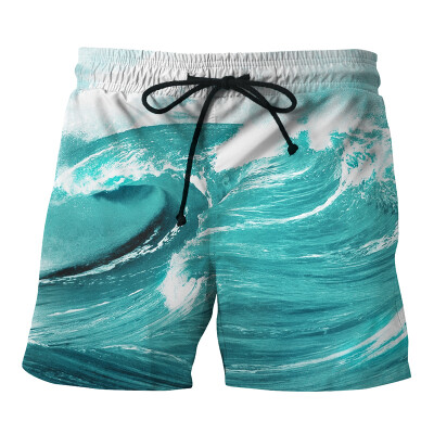 

Summer mens new European code pants creative wave printing 3D beach pants fashion casual large size swim trunks