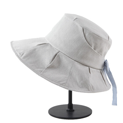 

Guttavalli New women Spring cap nice bow big summer solid cotton soft fold stripe sun hats girl sunscreen&UV protection caps