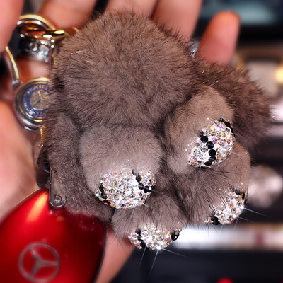 

Di Galen water mink diamonds sprouting rabbit key chain female car pendant car decoration cartoon cute dead doll sprouting rabbit genuine car supplies - gray