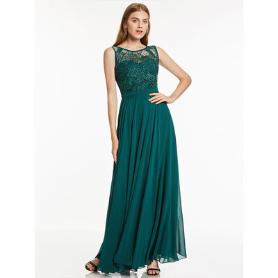

CAZDZY Floor-Length Scoop Neckline Lace Chiffon Evening Dress
