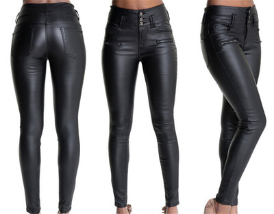 

Womens High-Waisted Faux Leather Leggings