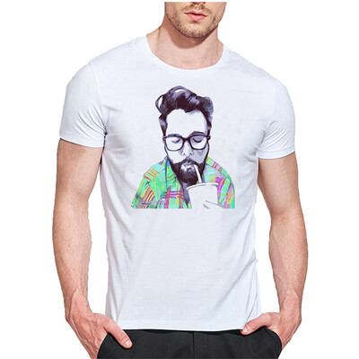 

Mens O Round Neck Casual Short Sleeves Fashion Cotton T-Shirts Drinking Head Digital Print