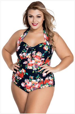 

Large Size 2018 Women One Piece Swimsuit Female Sexy Print Vintage Swimwear Women Fused Criss Cross Back Monokini Beachwear5XL