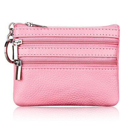 

Fashion Leather Wallet Clutch Short Small Coin Purse Soft Solid Two Zip Square Bag