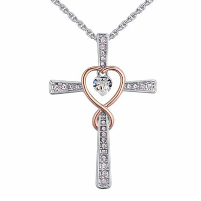 

Crystal from Austria Elements Heart Cross Pendant Necklaces Vintage Retro Women Jewelry White Gold Plated 27993