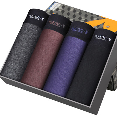 

Playboy Mens Underwear Boxer Shorts Ice Silk Breathable Mens Underwear Sexy Pants 4 Gift Boxes Purple Lake Green Light Gray Blue XL