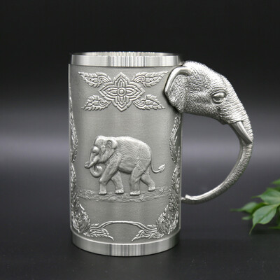 

Oriental Pewter Pewter Beer Mug - Pure Tin 97 Lead-Free Pewter CJME Hand Carved Beautiful Embossed Handmade in Thailand