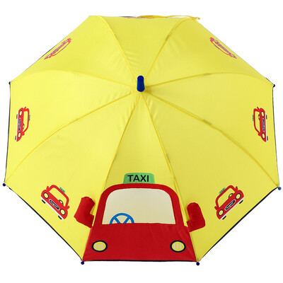 

Hugmii children umbrella male girl creative stereo style straight rod hand open umbrella transparent window yellow car 48cm8k