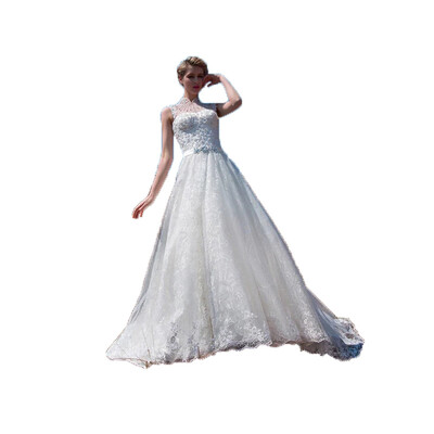 

Sweep Train Short Sleeves Sheer Neck Beads Sash A Line Wedding Bridal