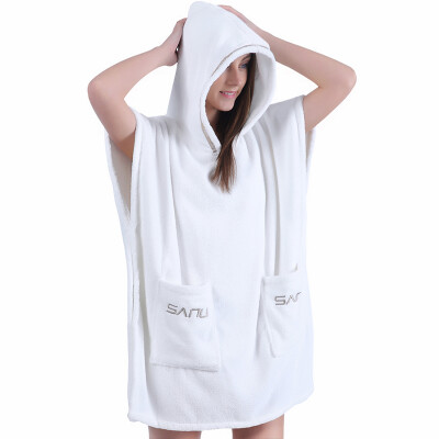 

Sanli long-staple cotton hooded bath towel type A soft absorbent wearable cloak cloak 670 g cotton beach towel bathrobe head yukata female models L white