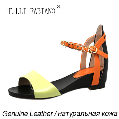 

2015 F.LLI.FABIANO Summer Womens Sandals Euro style Metal Buckles Wedges Heel Colorful High-grade Genuine Leather Summer Sandals