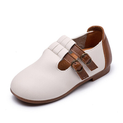 

Children Toe-wrapped Leather Shoes Patchwork Velcro Round Toe Casual Soft-soled Shoes