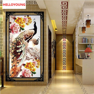 

DIY 5D Round Diamond Painting Cross Stitch Kit Rich flowers Peacocks Peony Painting Diamonds Embroidery Home Decoration