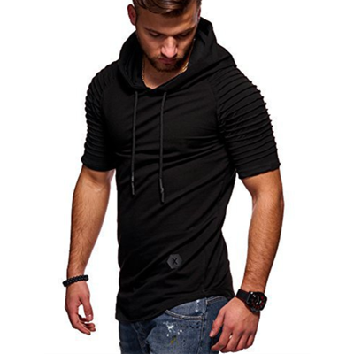 

Summer Mens Casual Tops Fashion Short Sleeved T-shirt Solild Color Fold Round Neck Hooded Pullovers Clothes Mens T-shirt