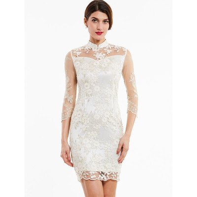 

CAZDZY High Neck Zipper-Up Appliques Lace Evening Dress