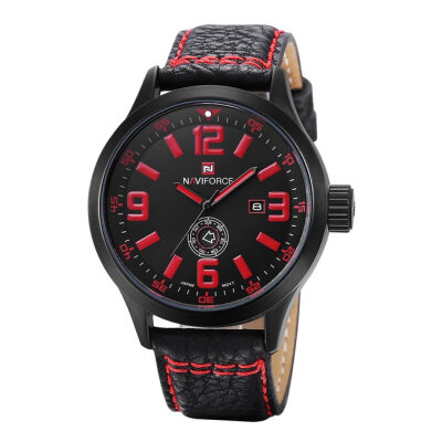 

Naviforce Men's Waterproof Quartz Wrist Watch Leather Strap Black Red